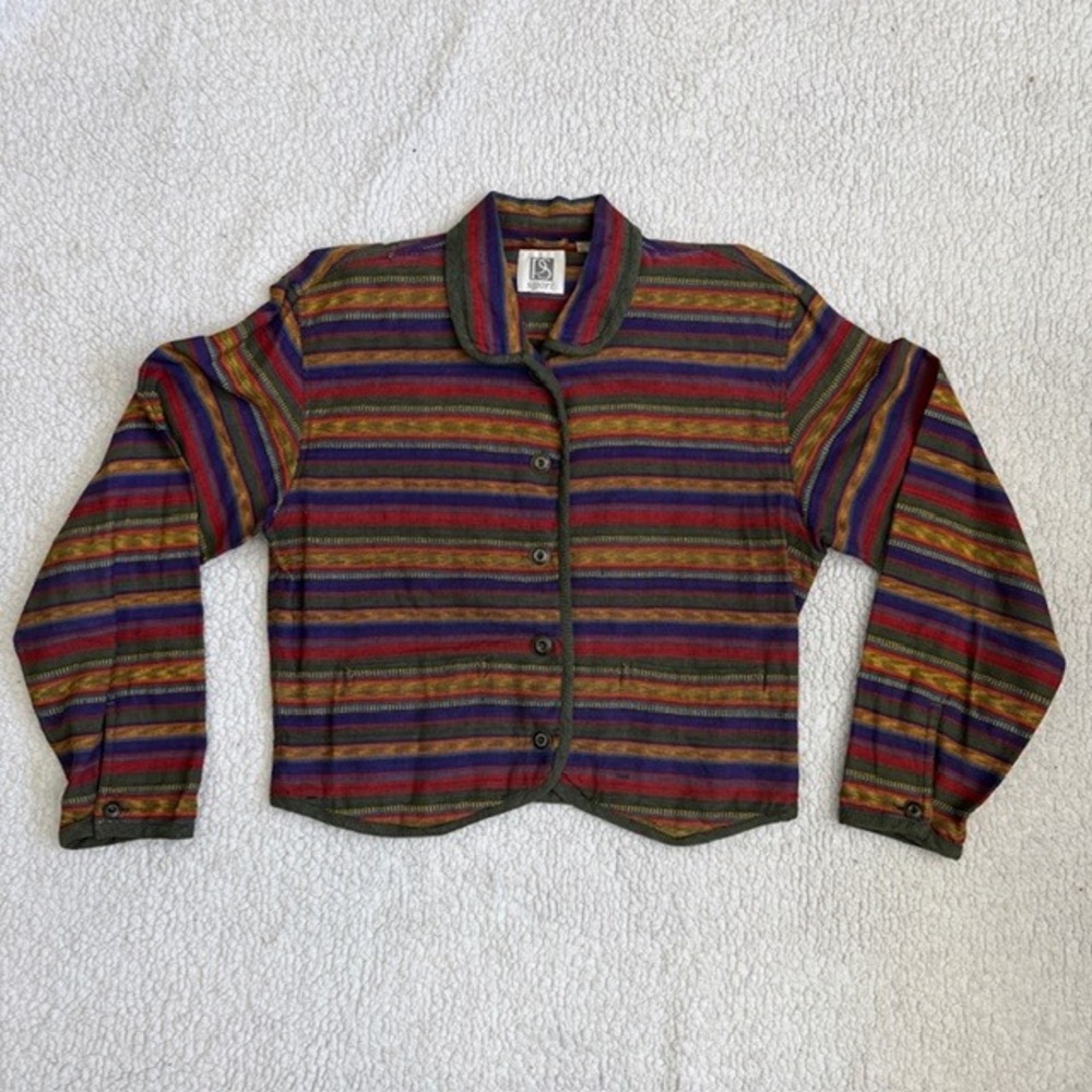PS Sport Vintage Multi Color Striped Cotton Button Up Jacket Womens Medium India